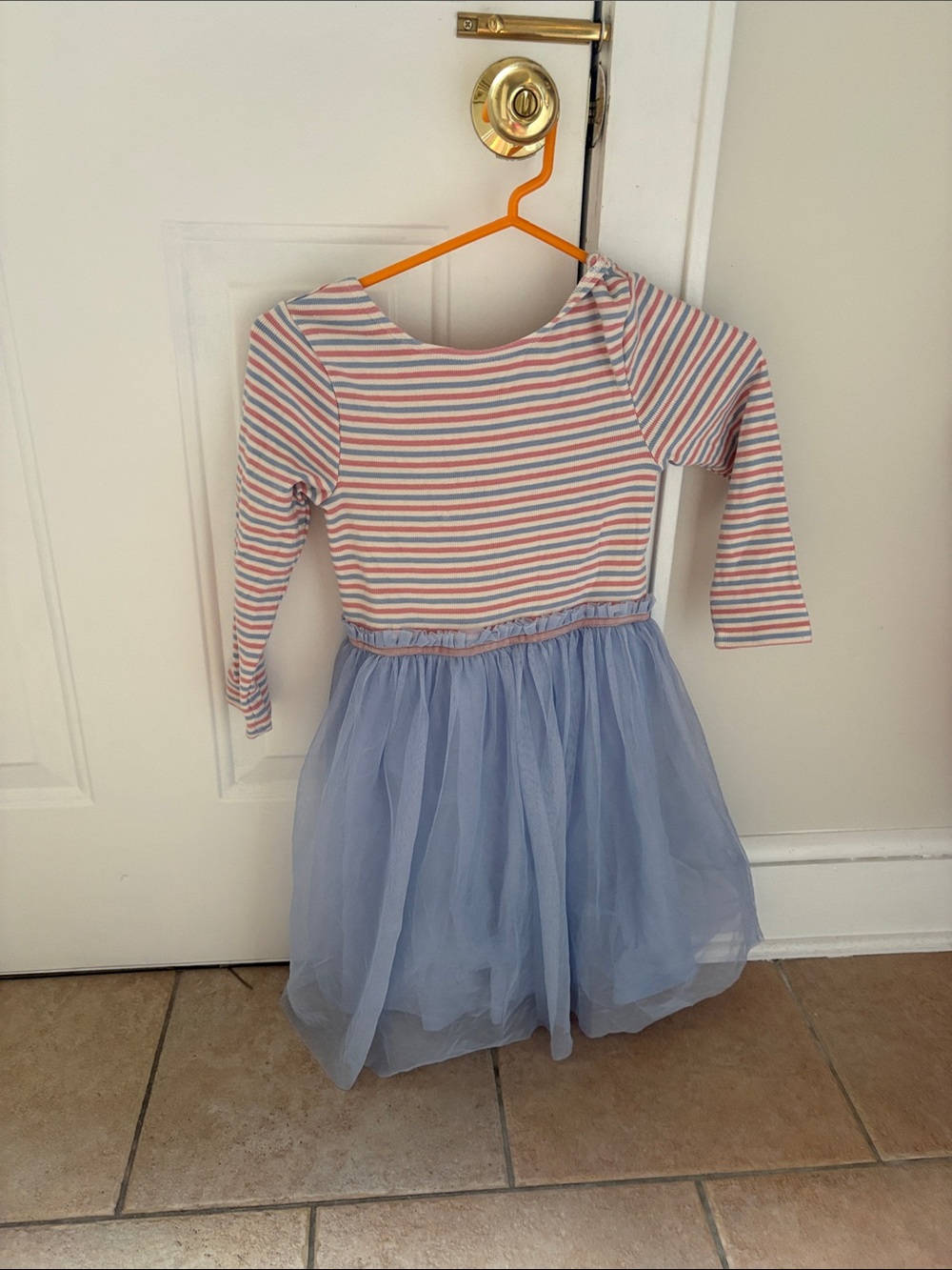Mini Boden Striped Bodice with Light Blue Tulle Skirt Dress
